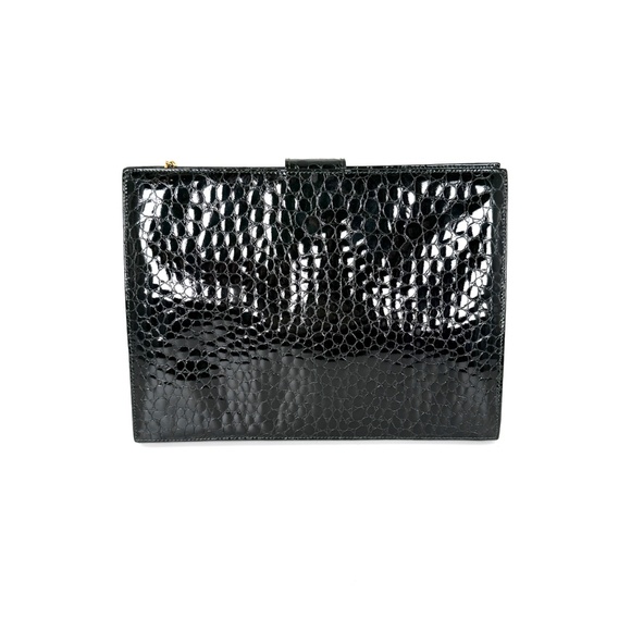 Vintage Salvatore Ferragamo Dark Green Croc Embossed Crossbody Clutch Chain Bag - Picture 5 of 15